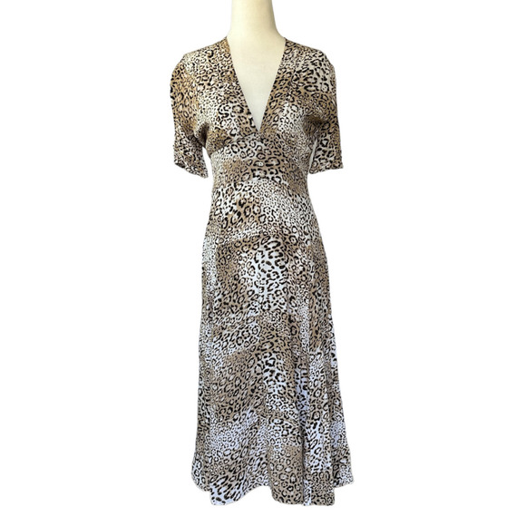 FAITHFULL THE BRAND Marie Louise Midi Dress Mila Animal Print Womens Size 4 - Picture 1 of 16